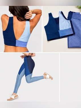 Outdoor Voices Venus Crop Top Leggings Set Blue Colorblock Medium